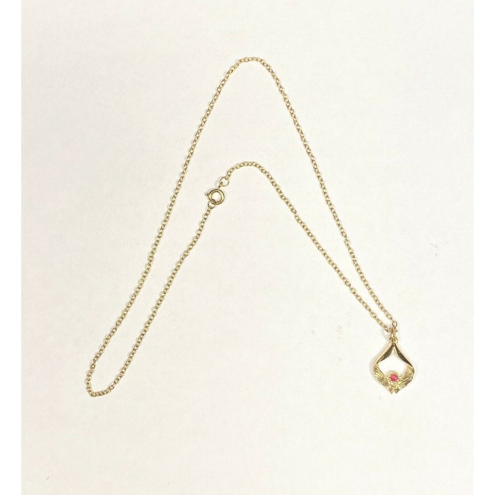 Vintage Gold Tone Necklace With Red Gem Pendant